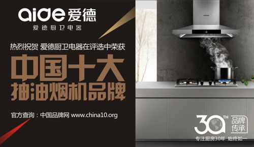 愛德廚衛(wèi)專注廚房30年 榮獲“中國十大抽油煙機(jī)品牌”